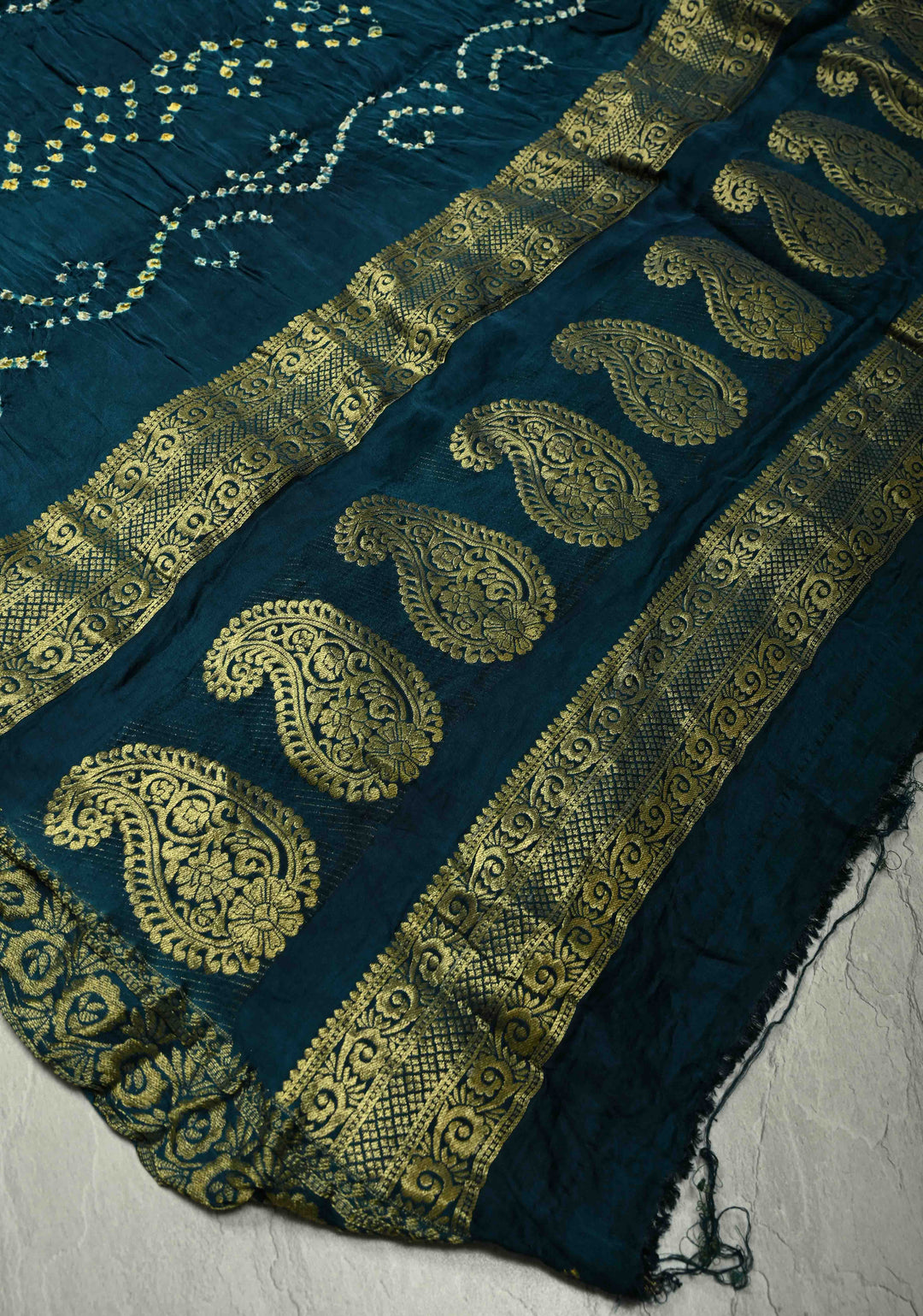 Peacock Green Modal Silk Saree with Sarkam Bandhej and Minimal Zari Border