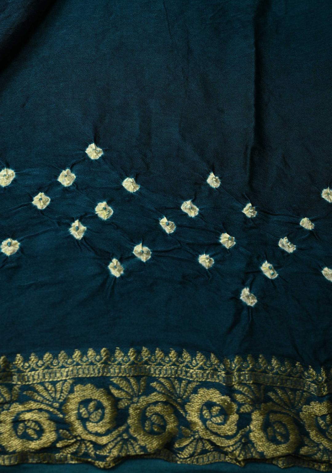 Peacock Green Modal Silk Saree with Sarkam Bandhej and Minimal Zari Border