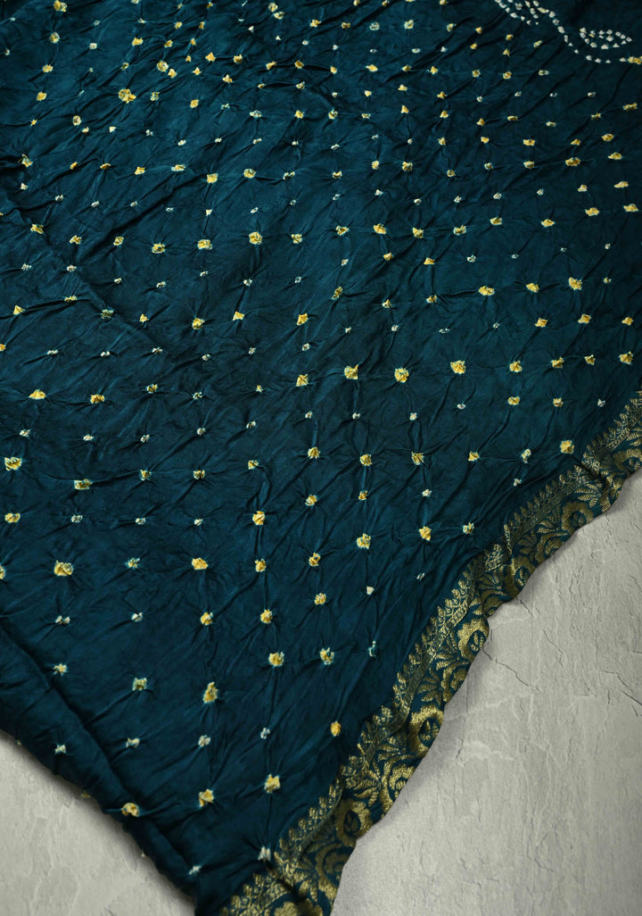 Peacock Green Modal Silk Saree with Sarkam Bandhej and Minimal Zari Border