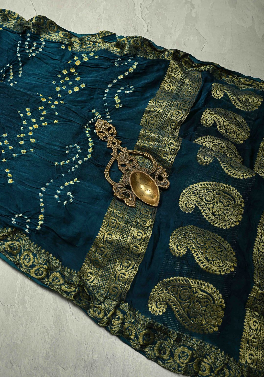 Peacock Green Modal Silk Saree with Sarkam Bandhej and Minimal Zari Border
