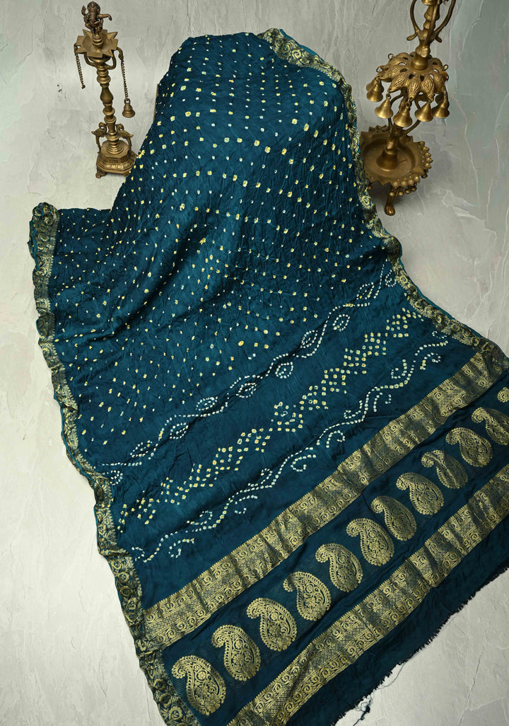 Peacock Green Modal Silk Saree with Sarkam Bandhej and Minimal Zari Border