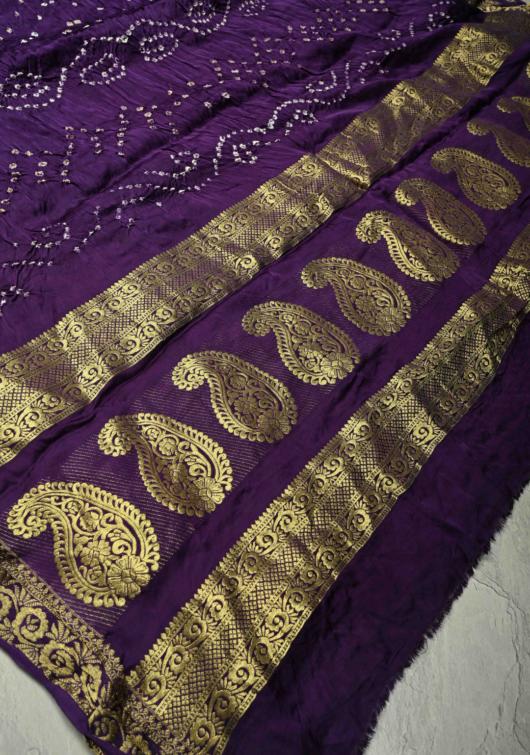 Eggplant Purple Modal Silk Saree with Sarkam Bandhej and Minimal Zari Border