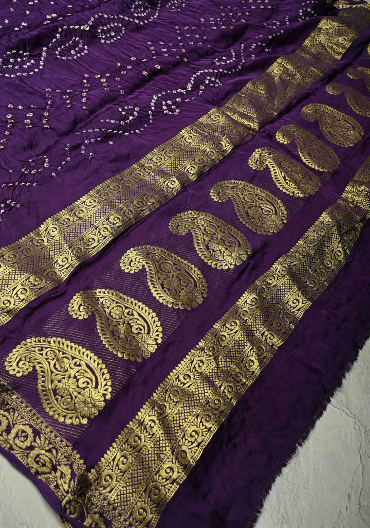 Eggplant Purple Modal Silk Saree with Sarkam Bandhej and Minimal Zari Border