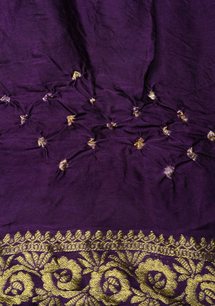 Eggplant Purple Modal Silk Saree with Sarkam Bandhej and Minimal Zari Border