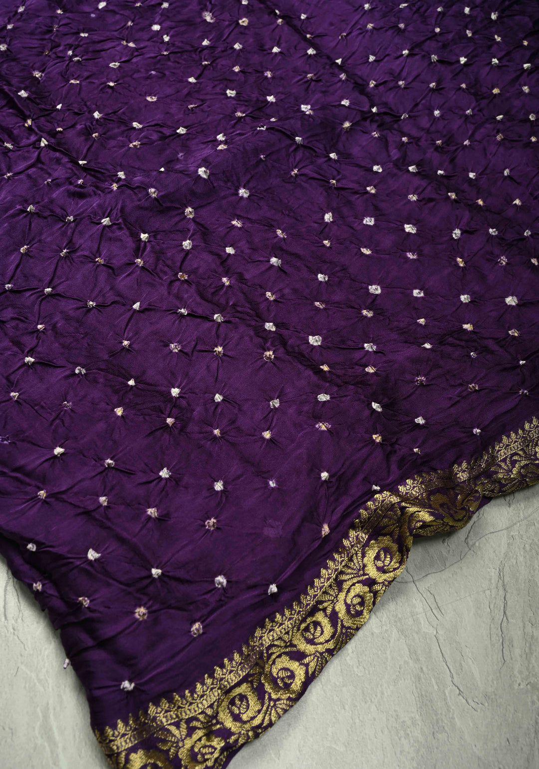 Eggplant Purple Modal Silk Saree with Sarkam Bandhej and Minimal Zari Border