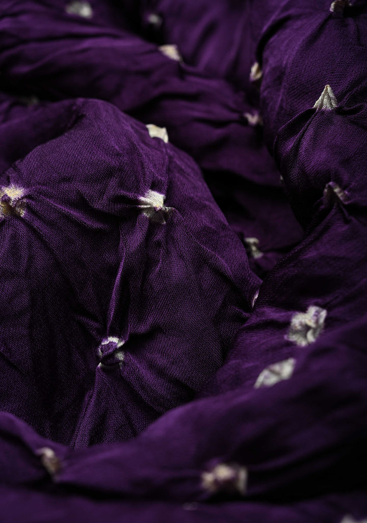 Eggplant Purple Modal Silk Saree with Sarkam Bandhej and Minimal Zari Border