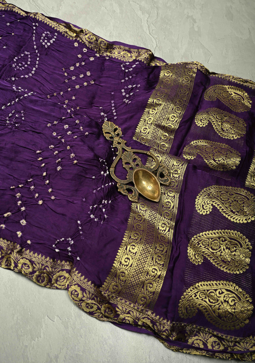 Eggplant Purple Modal Silk Saree with Sarkam Bandhej and Minimal Zari Border