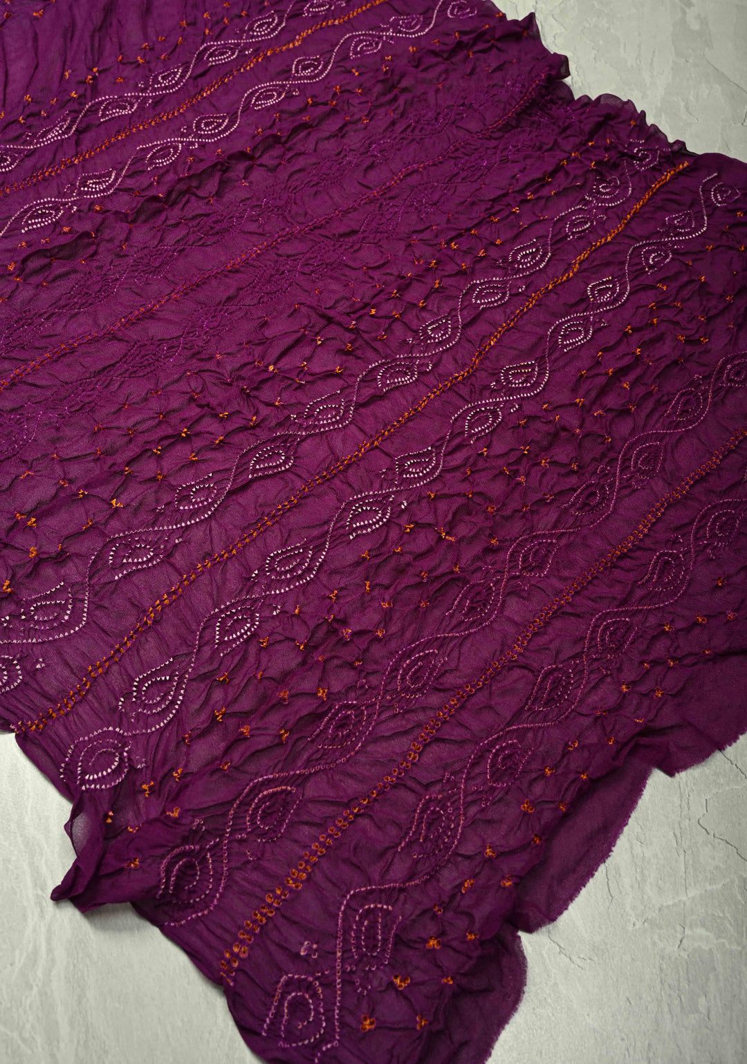 Authentic Borderless Purple Silk Georgette Saree with Sarkam Bandhani | SILK MARK CERTIFIED