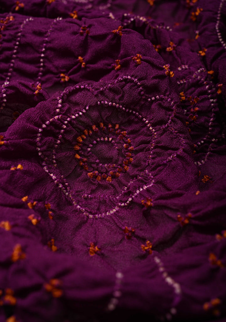 Authentic Borderless Purple Silk Georgette Saree with Sarkam Bandhani | SILK MARK CERTIFIED