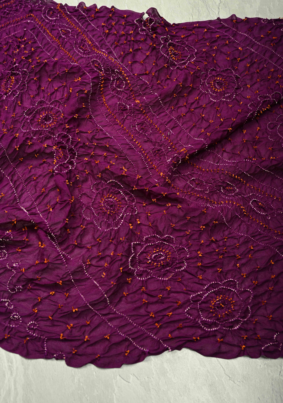 Authentic Borderless Purple Silk Georgette Saree with Sarkam Bandhani | SILK MARK CERTIFIED