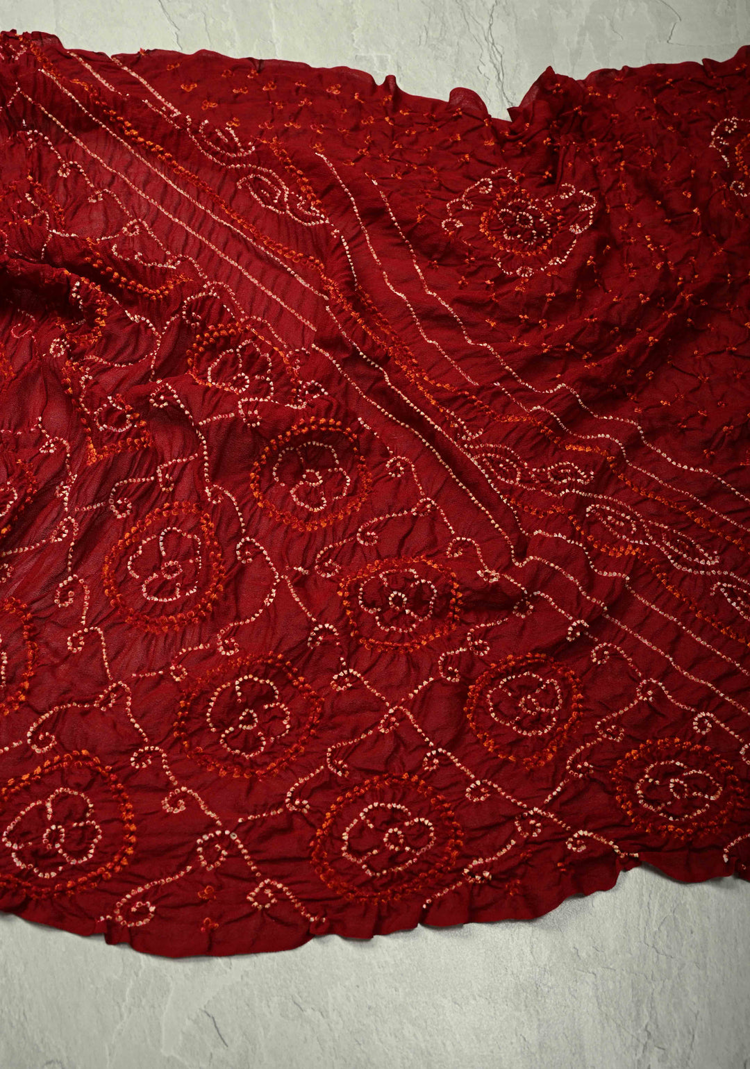 Authentic Maroon Silk Georgette Saree with Sarkam Bandhani | SILK MARK CERTIFIED
