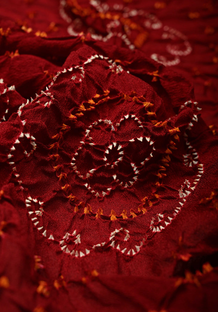 Authentic Maroon Silk Georgette Saree with Sarkam Bandhani | SILK MARK CERTIFIED