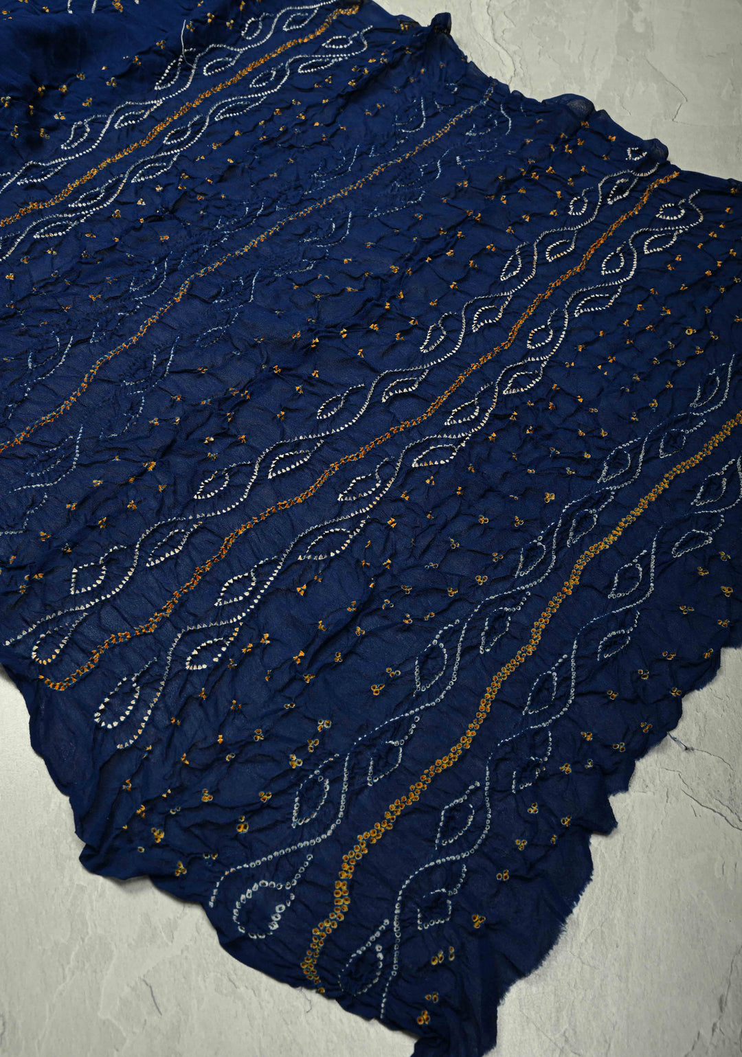 Authentic Ink Blue Silk Georgette Saree with Sarkam Bandhani | SILK MARK CERTIFIED