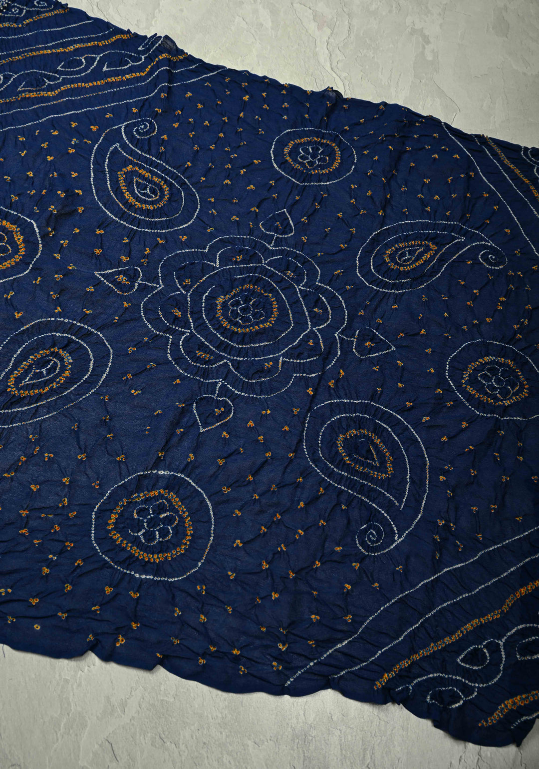 Authentic Ink Blue Silk Georgette Saree with Sarkam Bandhani | SILK MARK CERTIFIED