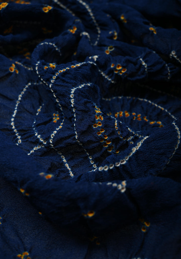 Authentic Ink Blue Silk Georgette Saree with Sarkam Bandhani | SILK MARK CERTIFIED