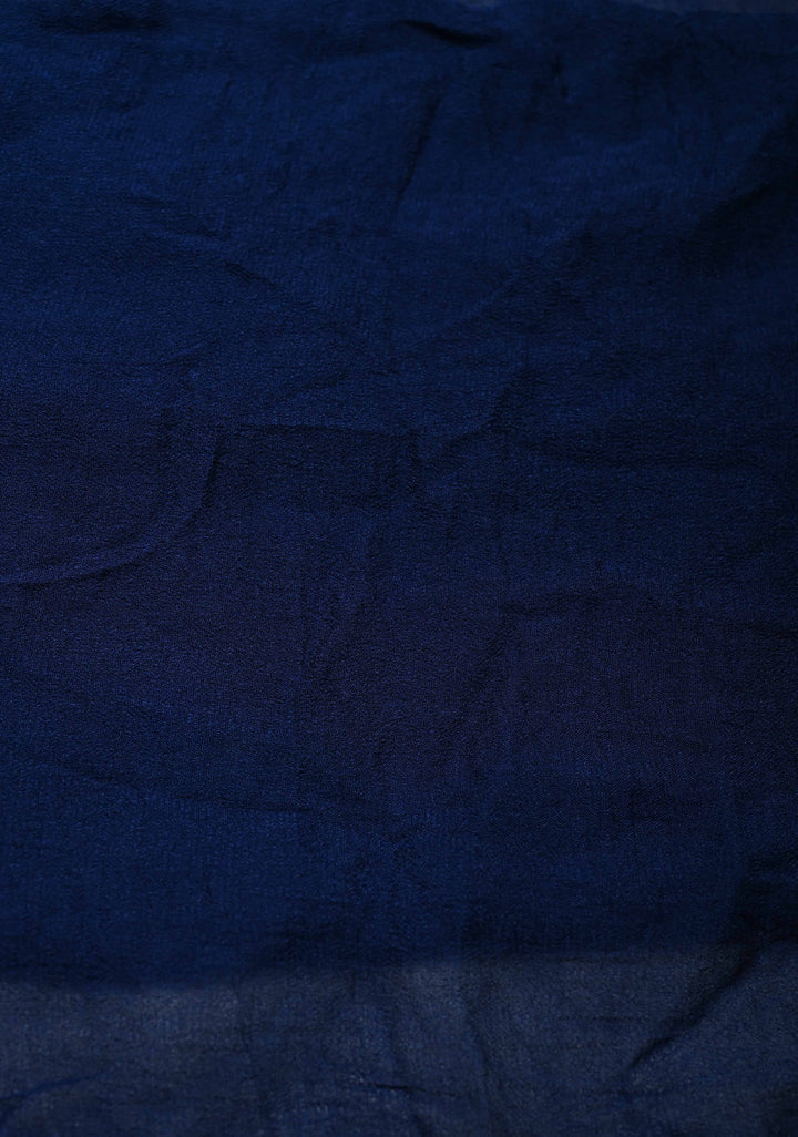 Authentic Ink Blue Silk Georgette Saree with Sarkam Bandhani | SILK MARK CERTIFIED