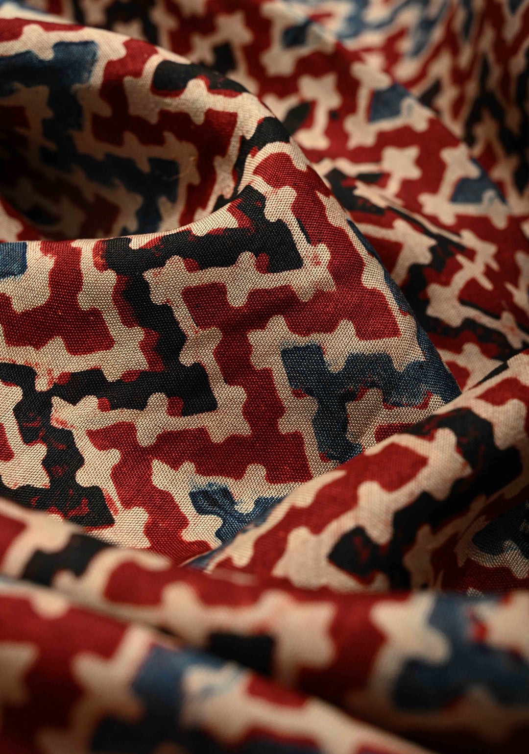 Multicolor Dola Silk Saree with Chevron Hand Block Print and Fancy Zari Border