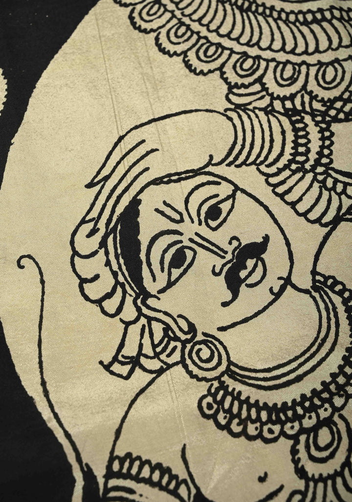 DUPATTA : Black Pen kalamakari on Mangalagiri Silk Cotton Dupatta and  Zari Border