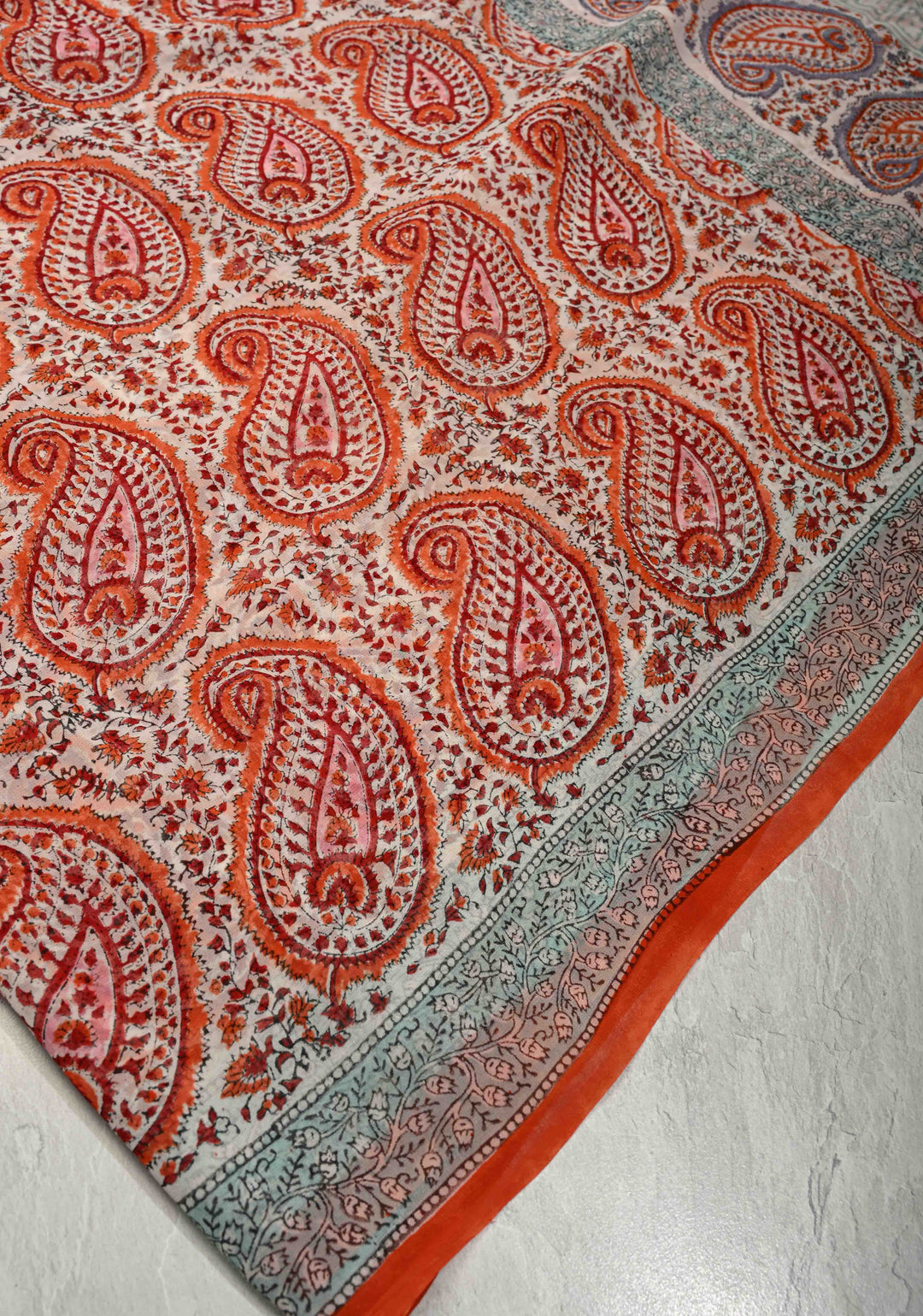 White Georgette Saree with Sanganeri Hand Block Print