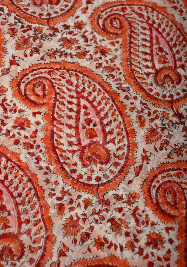 White Georgette Saree with Sanganeri Hand Block Print