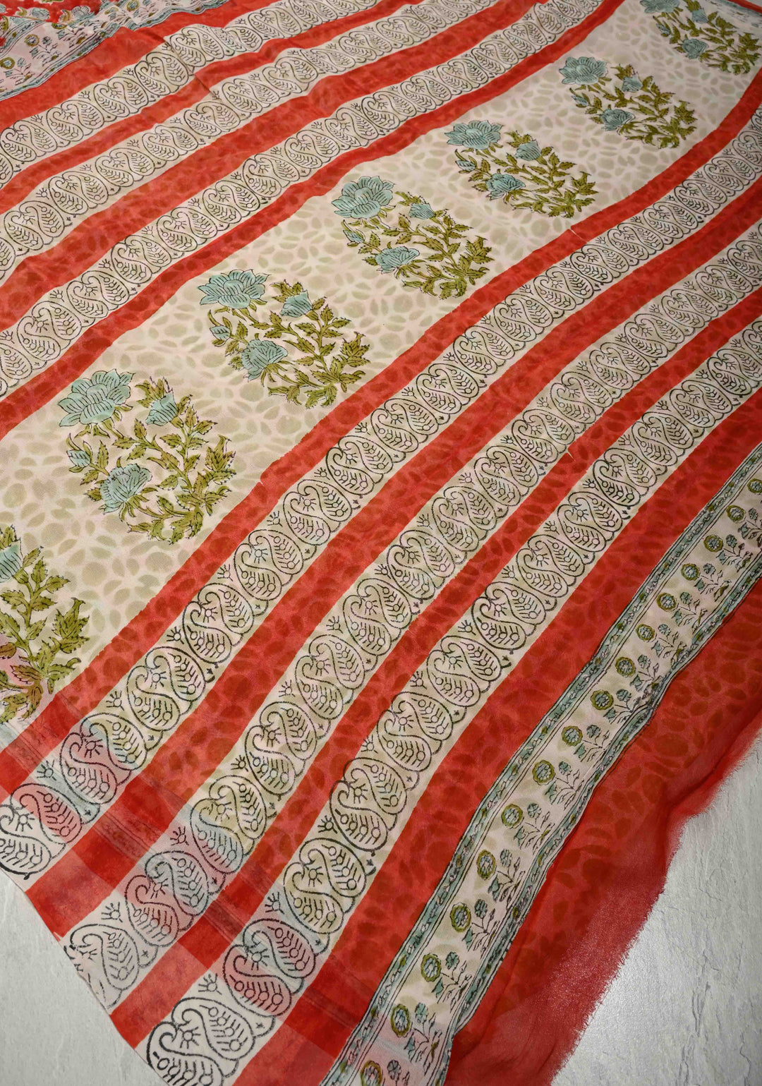 Brick Red Georgette Saree with Sanganeri Hand Block Print