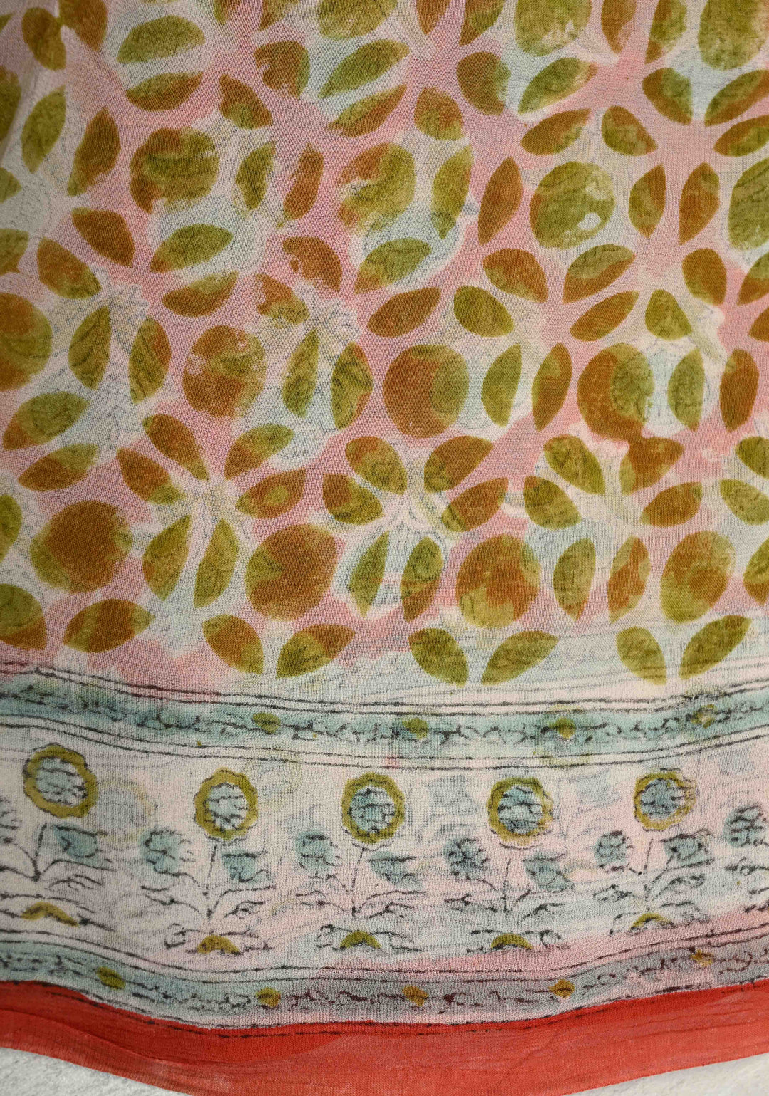 Brick Red Georgette Saree with Sanganeri Hand Block Print