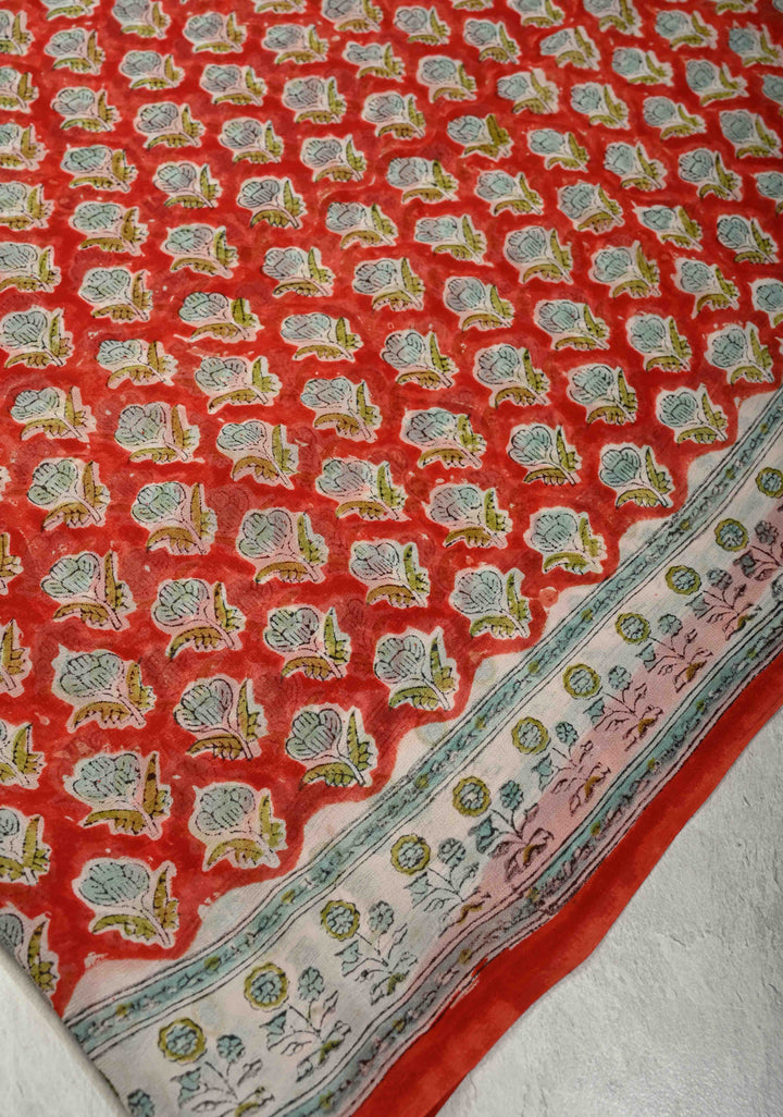 Brick Red Georgette Saree with Sanganeri Hand Block Print