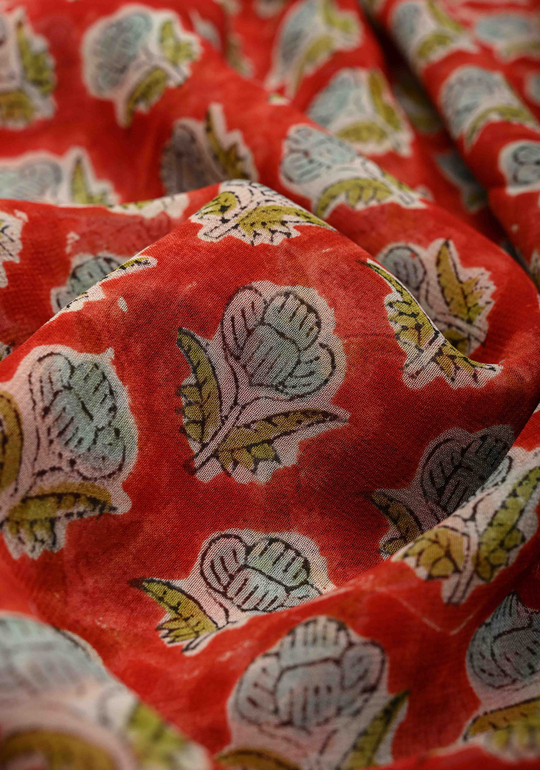 Brick Red Georgette Saree with Sanganeri Hand Block Print