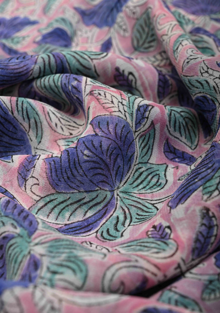 Blush Pink Georgette Saree with Sanganeri Hand Block Print