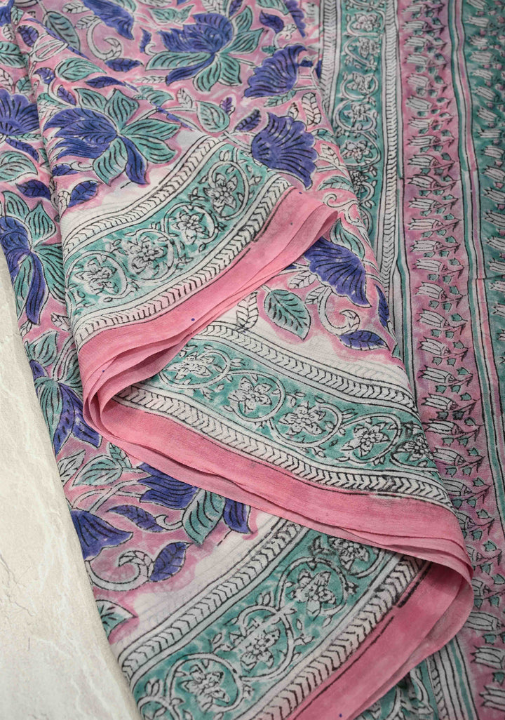 Blush Pink Georgette Saree with Sanganeri Hand Block Print