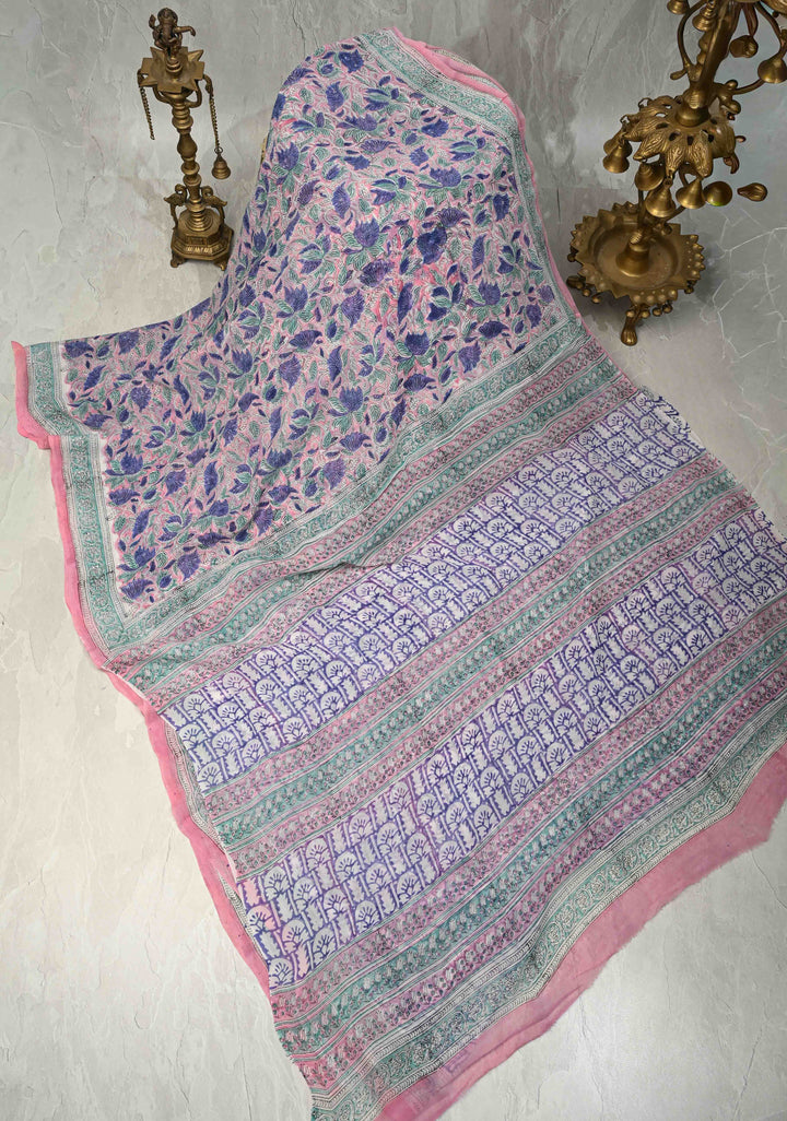 Blush Pink Georgette Saree with Sanganeri Hand Block Print