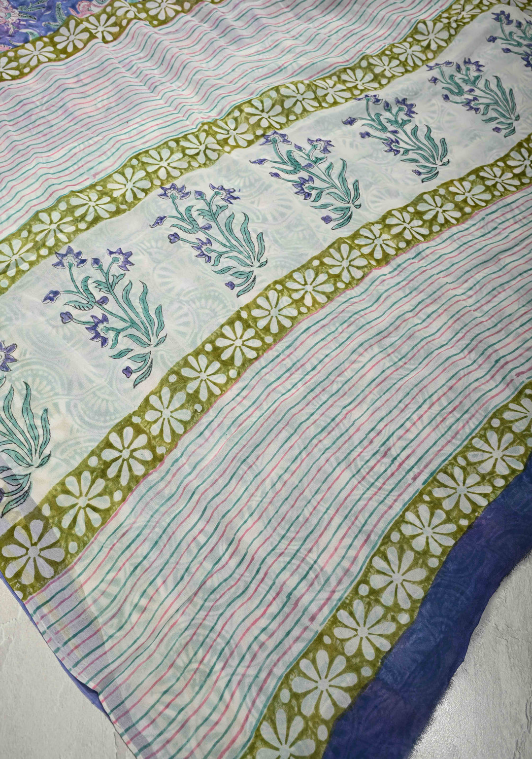 Blue Georgette Saree with Sanganeri Hand Block Print