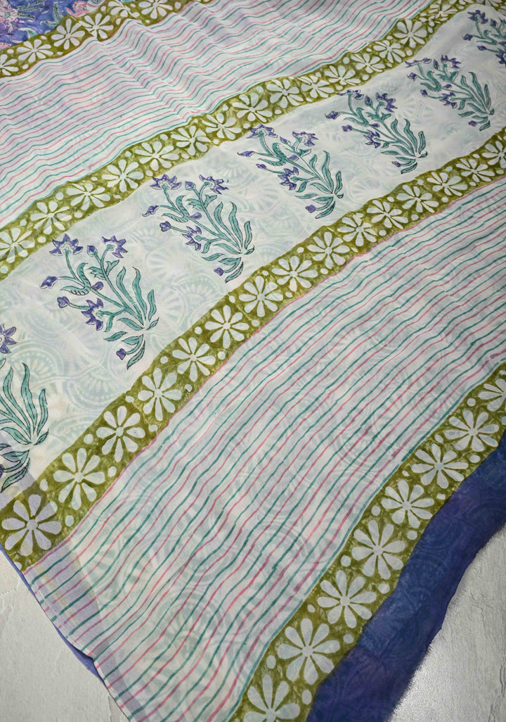 Blue Georgette Saree with Sanganeri Hand Block Print