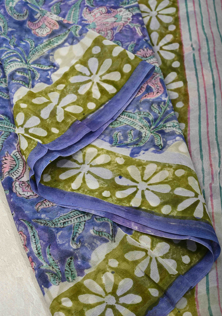 Blue Georgette Saree with Sanganeri Hand Block Print