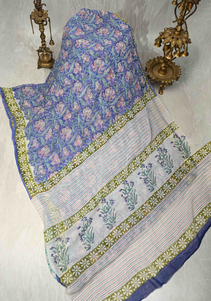 Blue Georgette Saree with Sanganeri Hand Block Print