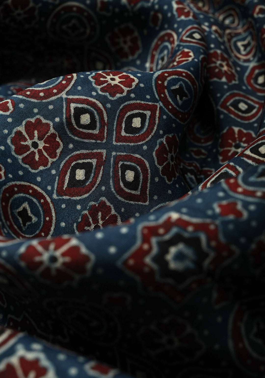 Indigo Ajrakh Hand Block Print on Dola Silk Saree with Fancy Zari Border