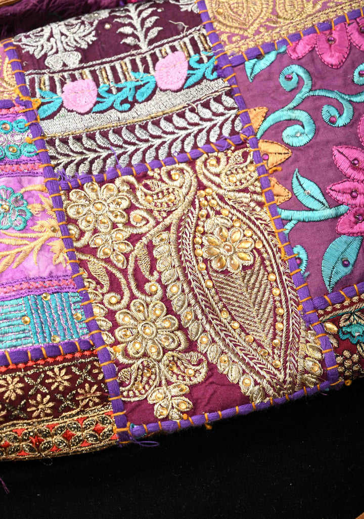 Purple Hand-Embraided Ethnic Embellished Banjara Boho Sling Bag with Cowrie Shell