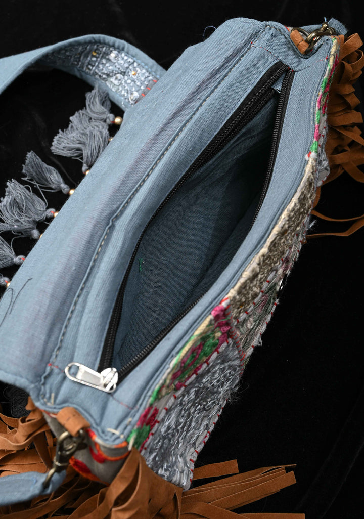 Hand-Embraided Ethnic Embellished Banjara Boho Sling Bag with Cowrie Shell