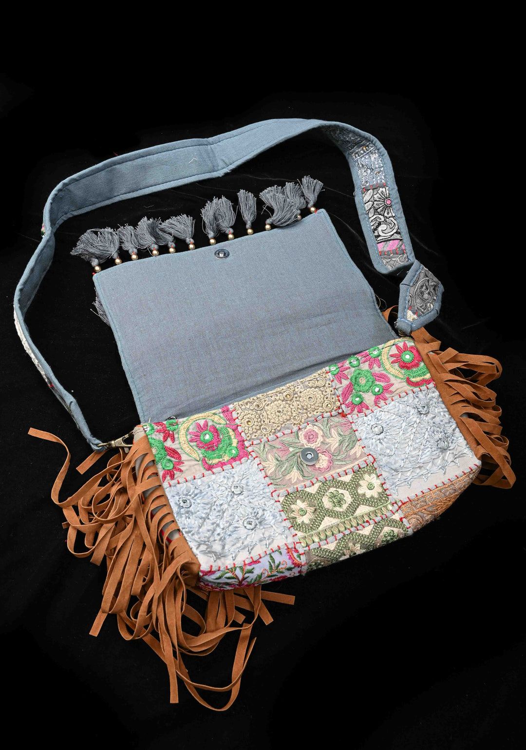 Hand-Embraided Ethnic Embellished Banjara Boho Sling Bag with Cowrie Shell