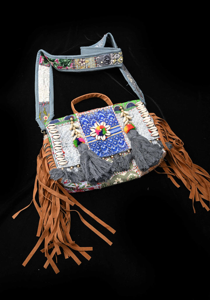 Hand-Embraided Ethnic Embellished Banjara Boho Sling Bag with Cowrie Shell