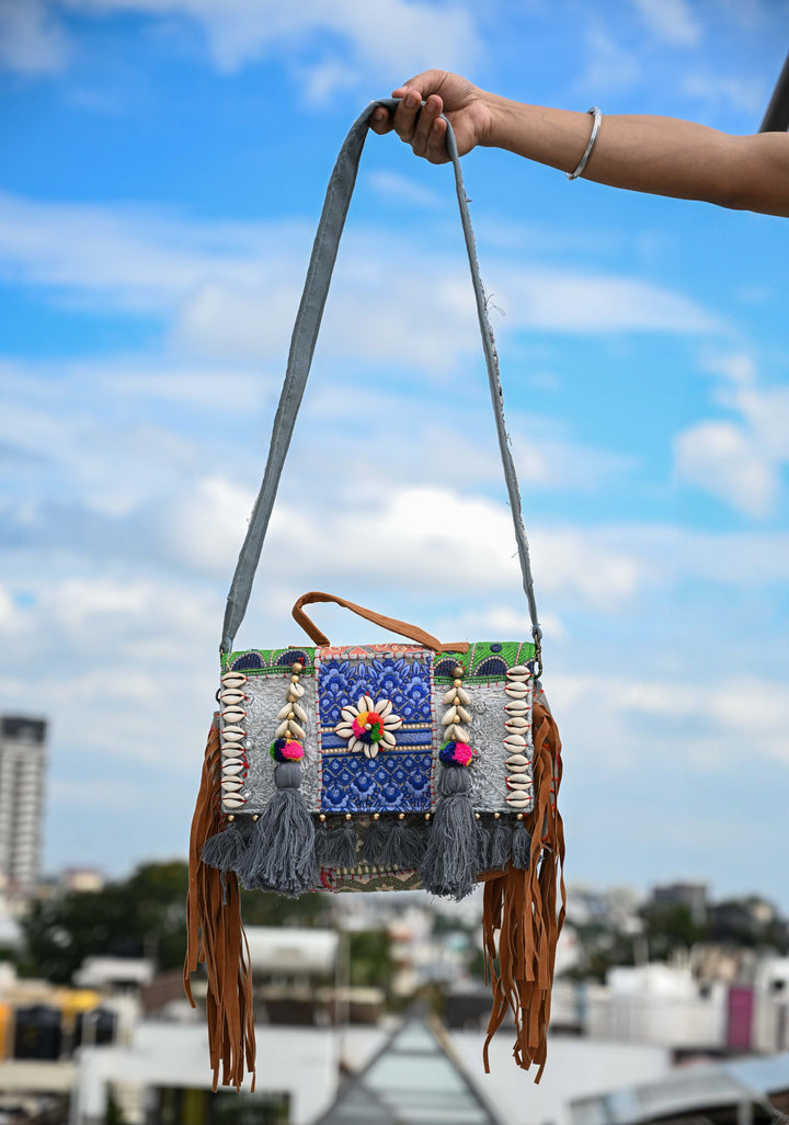 Hand-Embraided Ethnic Embellished Banjara Boho Sling Bag with Cowrie Shell