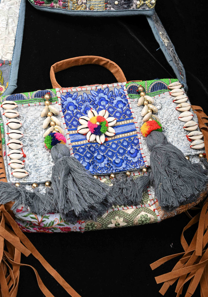 Hand-Embraided Ethnic Embellished Banjara Boho Sling Bag with Cowrie Shell