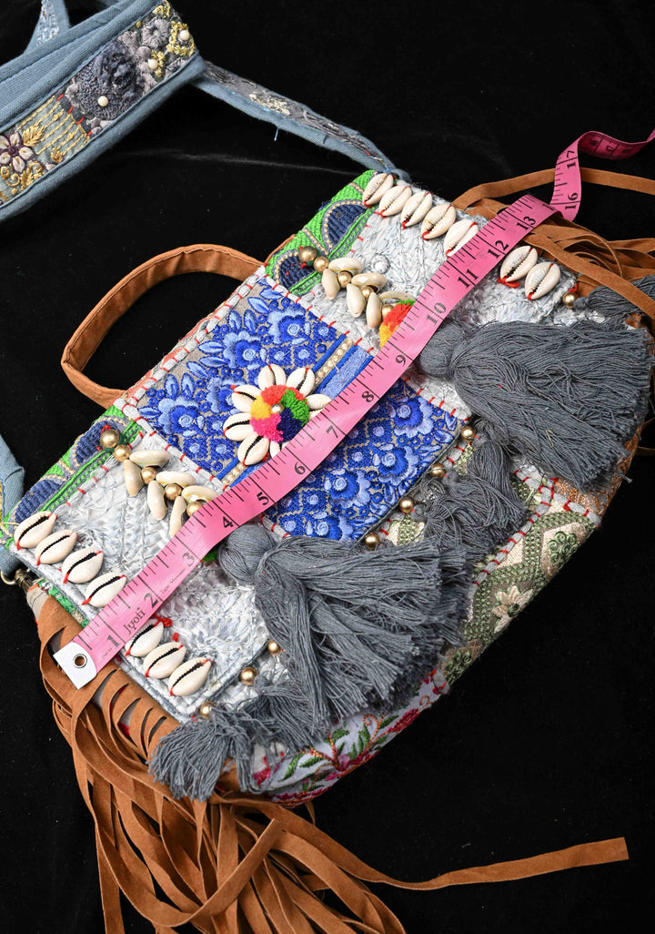 Hand-Embraided Ethnic Embellished Banjara Boho Sling Bag with Cowrie Shell
