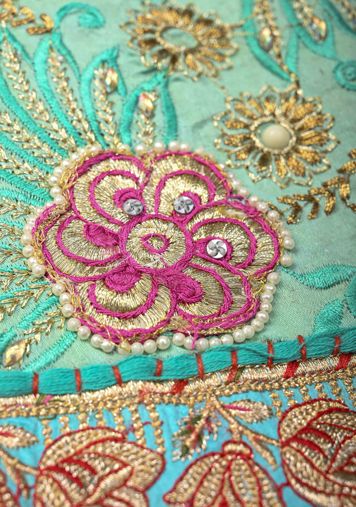 Handcrafted  Embroidery Banjara Boho Tote Shoulder Bag In Tuquoise Green