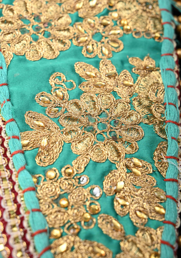Handcrafted  Embroidery Banjara Boho Tote Shoulder Bag In Tuquoise Green