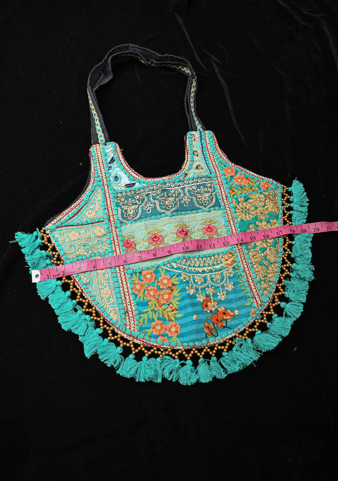 Handcrafted  Embroidery Banjara Boho Tote Shoulder Bag In Tuquoise Green