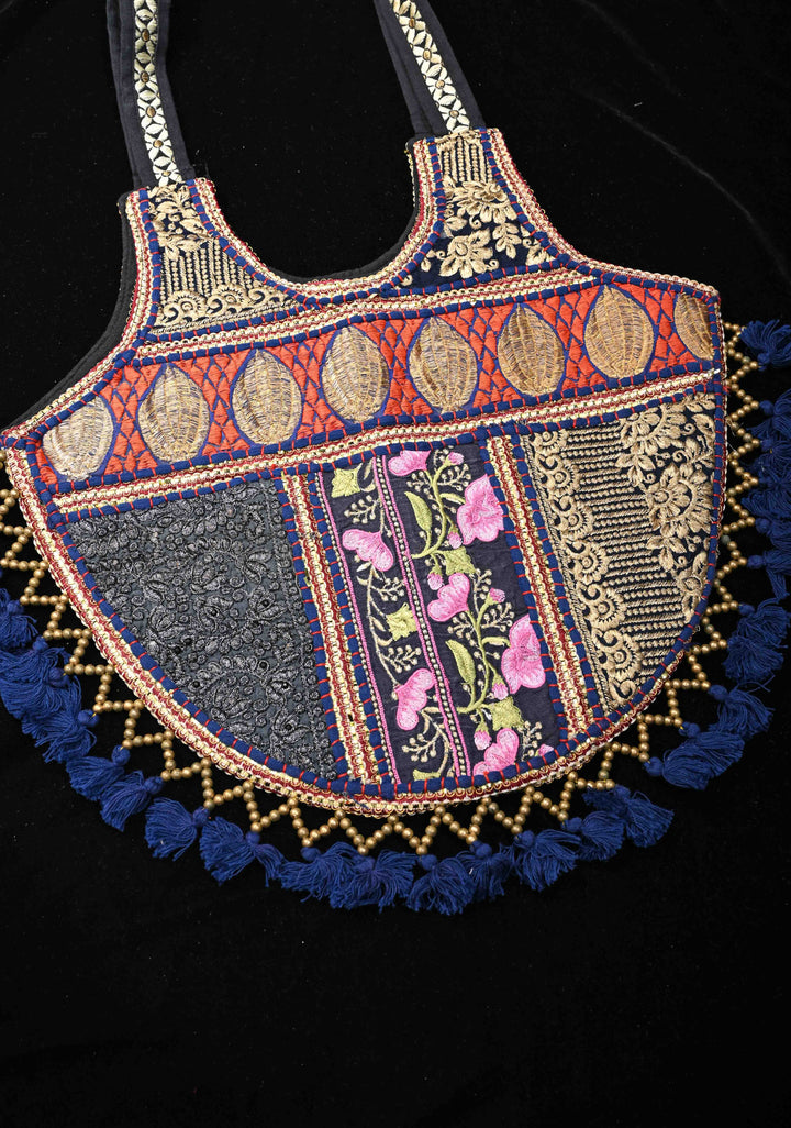 Handcrafted  Embroidery Banjara Boho Tote Shoulder Bag In Blue