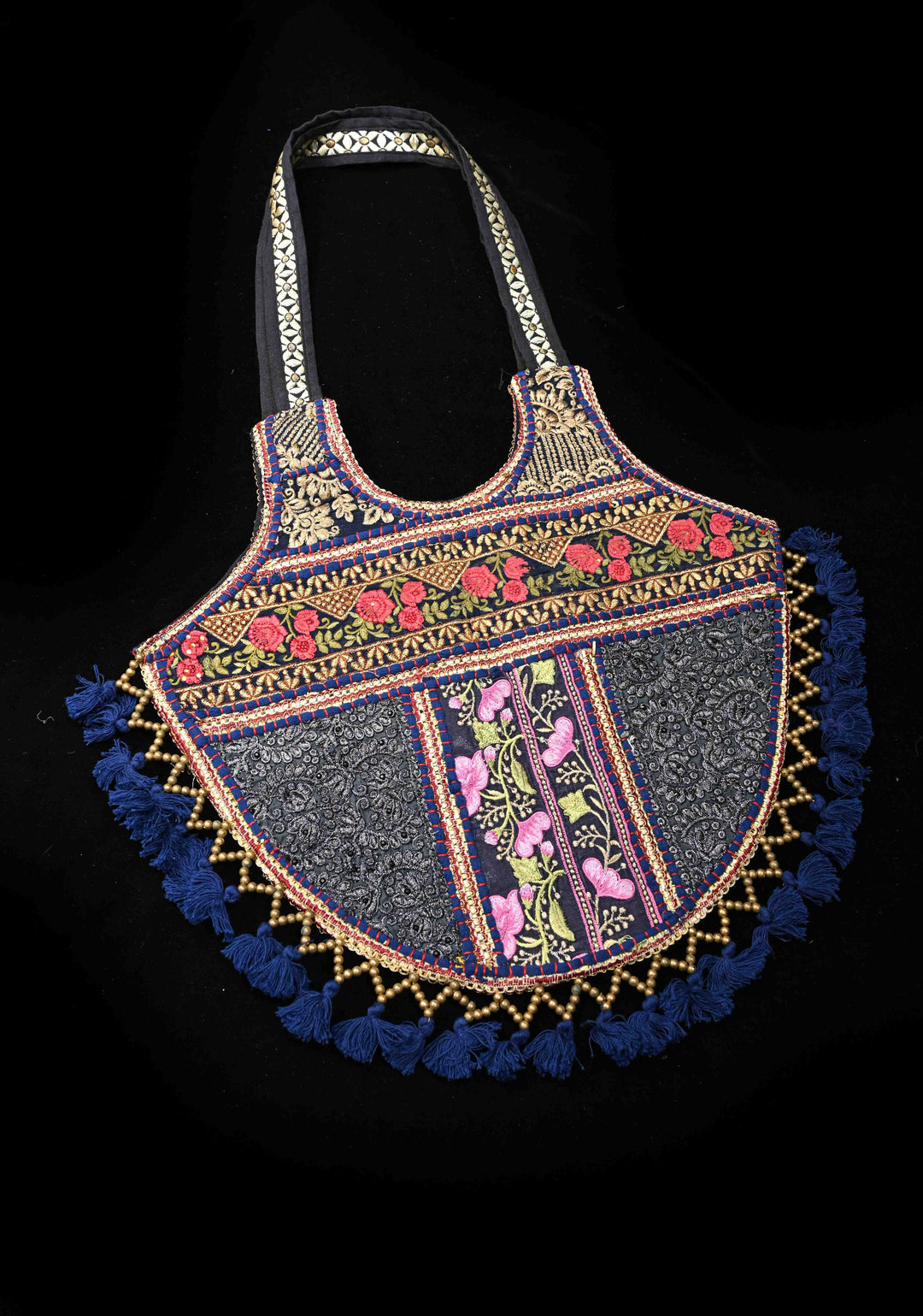 Handcrafted  Embroidery Banjara Boho Tote Shoulder Bag In Blue