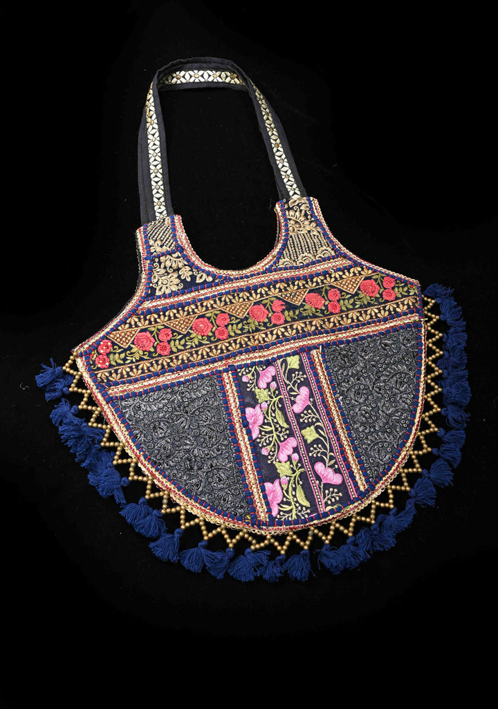 Handcrafted  Embroidery Banjara Boho Tote Shoulder Bag In Blue
