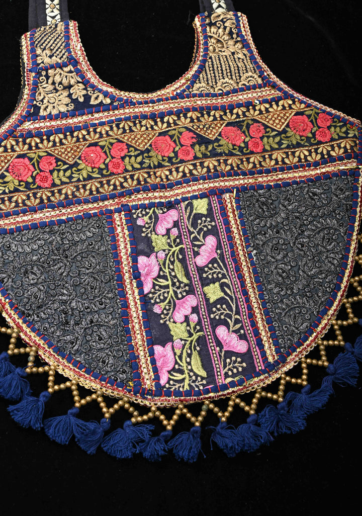 Handcrafted  Embroidery Banjara Boho Tote Shoulder Bag In Blue